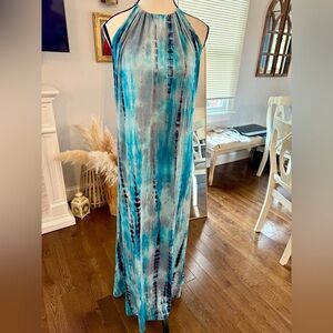 Super Soft Stretchy Blue Tie-Dye Maxi Dress